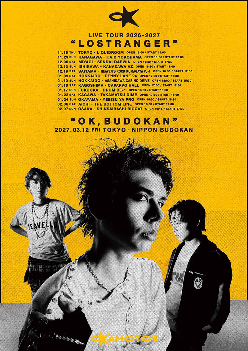 OKAMOTO’S LIVE TOUR 2026-2027 LOSTRANGER / OK,BUDOKAN 公演告知